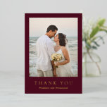 Deep Burgundy Classic Wedding Foil Thank You Card<br><div class="desc">Classic style foil wedding thank you card featuring a simple yet elegant design in a deep burgundy color that is perfect for a fall wedding or a winter / Christmas wedding.  Use the template to easily add your favorite photo.</div>