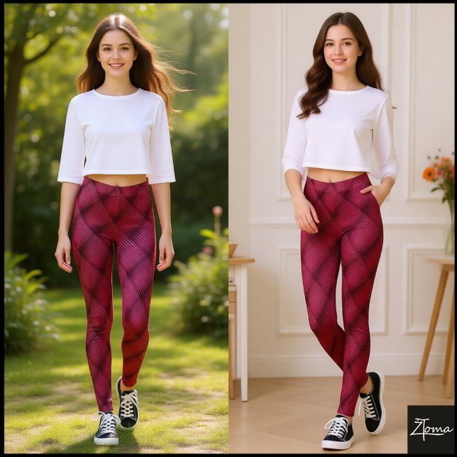 Deep Burgundy Diamond Tufted Quilt Pattern Leggings (Creator Uploaded)