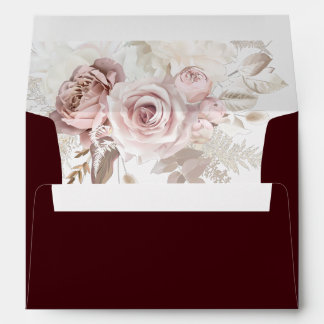 Deep Burgundy & Dusty Rose Blush Floral Wedding Envelope