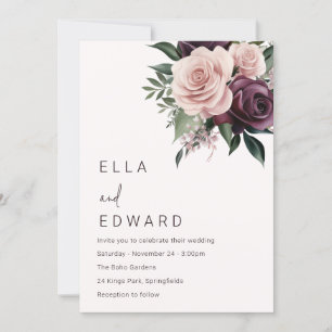 Deep Burgundy & Dusty Rose Wedding Invitation