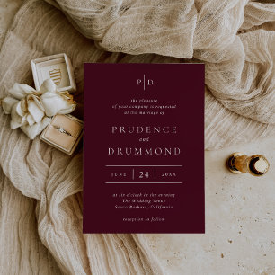 Deep Burgundy Elegant Classic Wedding Invitation