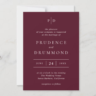Deep Burgundy Elegant Classic Wedding Magnetic Invitation