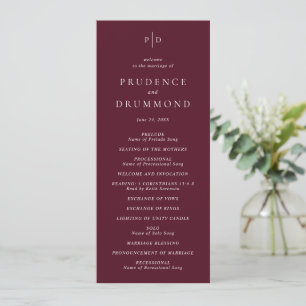 Deep Burgundy Elegant Classic Wedding Programme