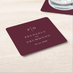 Deep Burgundy Elegant Classic Wedding Square Paper Coaster