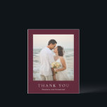 Deep Burgundy Elegant Classic Wedding Thank You<br><div class="desc">Classic style budget wedding thank you card featuring a simple yet elegant design in a deep burgundy colour that is perfect for a fall wedding or a winter / Christmas wedding.  Use the template to easily add your favourite photo.</div>