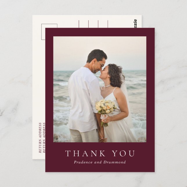 Deep Burgundy Elegant Classic Wedding Thank You Postcard (Front/Back)