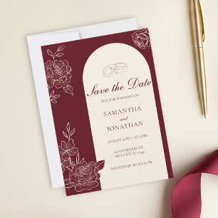 Deep Burgundy Floral Arch Wedding Save the Date Invitation
