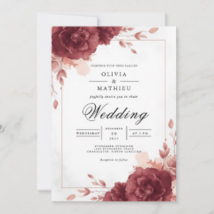 Deep Burgundy Floral Archway Wedding Invitation