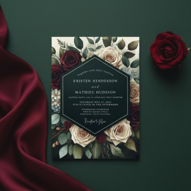 Deep Burgundy Floral Bloom Wedding Invitation (Creator Uploaded)