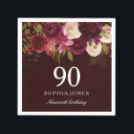 Deep Burgundy Floral Boho 90th Birthday Party Napkin<br><div class="desc">Deep Burgundy Floral Boho 90th Birthday Party

See our store for matching invitation,  Envelope and napkins
Also matching coffee mugs</div>