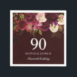 Deep Burgundy Floral Boho 90th Birthday Party Napkin<br><div class="desc">Deep Burgundy Floral Boho 90th Birthday Party

See our store for matching invitation,  Envelope and napkins
Also matching coffee mugs</div>