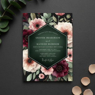 Deep Burgundy Floral Enchantment Wedding Invitation