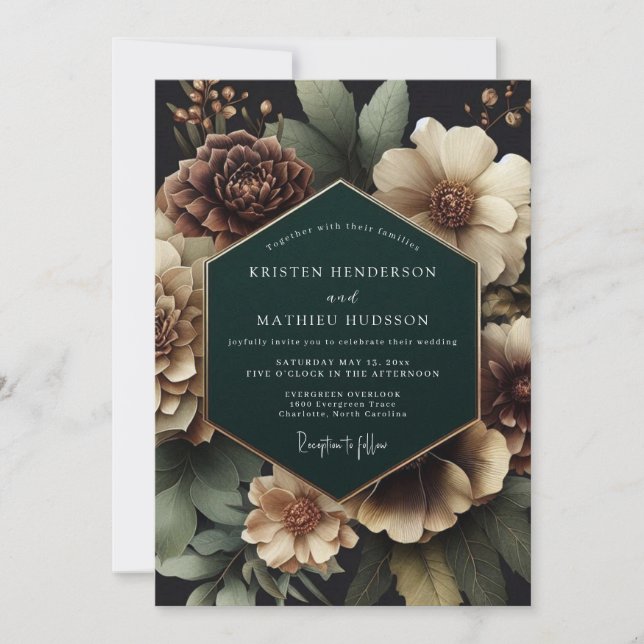 Deep Burgundy Floral Romance Wedding Invitation (Front)
