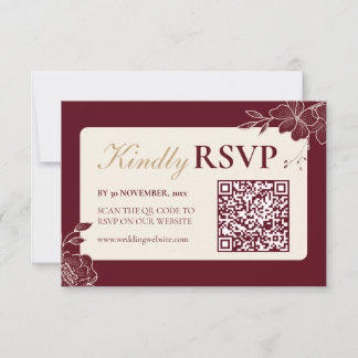 Deep Burgundy Floral Wedding RSVP with QR Code
