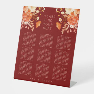 Deep Burgundy Floral Wedding Seating Pedestal Sign
