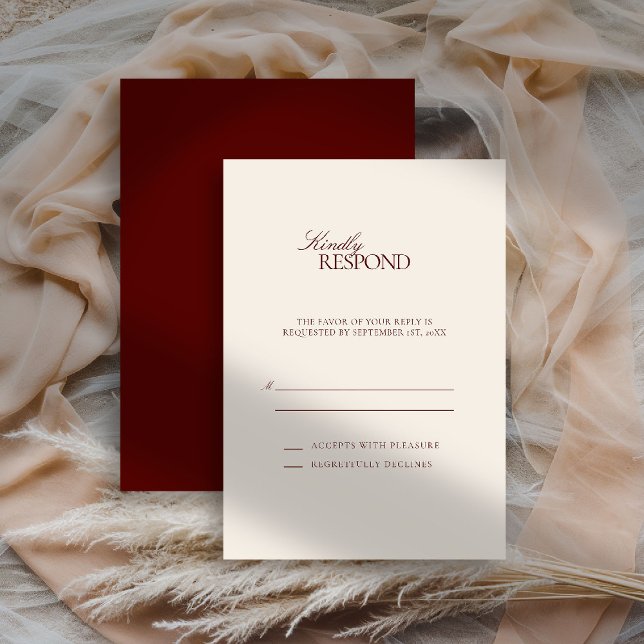 Deep Burgundy Formal Estate Modern Classic Wedding RSVP Card (deep burgundy wedding rsvp quiet luxury old money double frame formal modern classic estate)