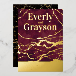 Deep Burgundy Galaxy Marble Gold Wedding    