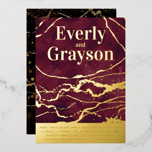 Deep Burgundy Galaxy Marble Gold Wedding     (Front/Back)