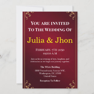 Deep Burgundy Ivory Elegant Wedding Invitation