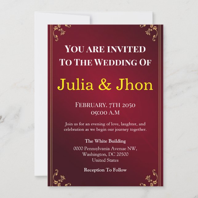 Deep Burgundy Ivory Elegant Wedding Invitation (Front)