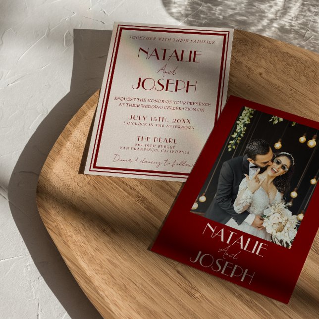 Deep Burgundy Ivory Old Money Retro Photo Wedding Invitation (Creator Uploaded)