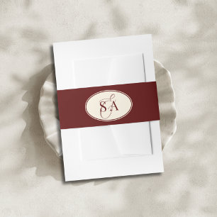 Deep Burgundy Ivory Stripe Oval Old Money Wedding Invitation Belly Band