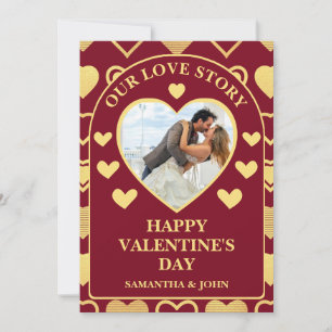 Deep Burgundy Luxury Hearts Photo Valentine’s Card
