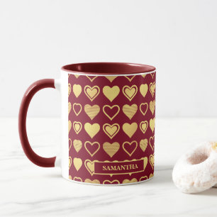 Deep Burgundy Luxury Hearts Valentine’s Mug
