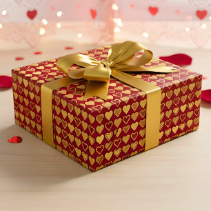 Deep Burgundy Luxury Hearts Valentine’s Wrapping Paper