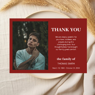 Deep Burgundy Minimalist Photo Funeral Sympathy Thank You Card