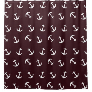 Deep Burgundy Nautical Anchor Pattern Shower Curtain