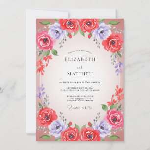 Deep Burgundy Periwinkle Wreath Wedding Invitation