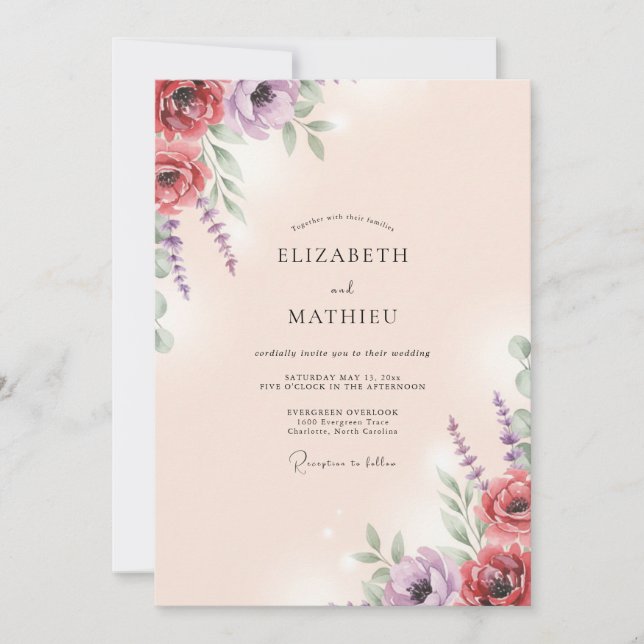 Deep Burgundy Plum Painted Wedding Invitation (Front)