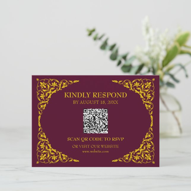 Deep Burgundy QR RSVP Card (Standing Front)