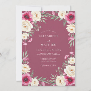 Deep Burgundy Ranunculus Eucalyptus Wedding Invitation
