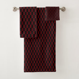 Deep Burgundy Red and Black Woven Pattern Bath Towel Set