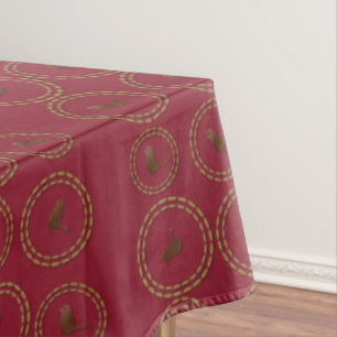 Deep Burgundy Red Birds Pattern Holiday Tablecloth
