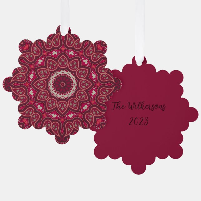 Deep Burgundy Red Kaleidoscope Christmas Tree Decoration Card (Front/Back)