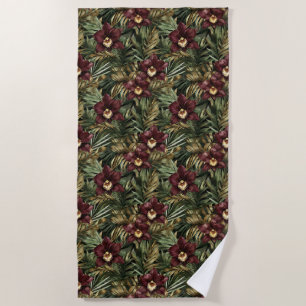 Deep Burgundy Red Orchids Jungle Birthday Beach Towel