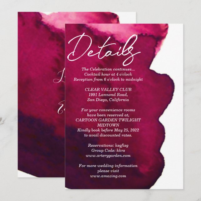 Deep burgundy red watercolor abstract ink wine red invitation (Front/Back)
