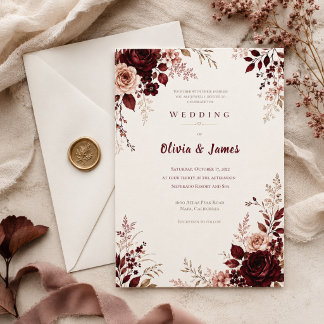 Deep Burgundy Romantic Fall Wedding Invitation