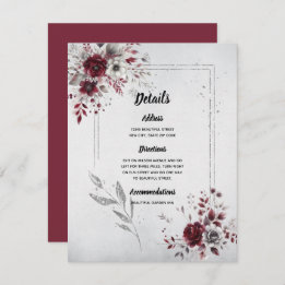 Deep Burgundy Silver Grey Watercolor Floral Custom Enclosure Card