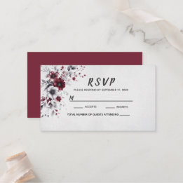 Deep Burgundy Silver Grey Watercolor Floral Custom Place Card
