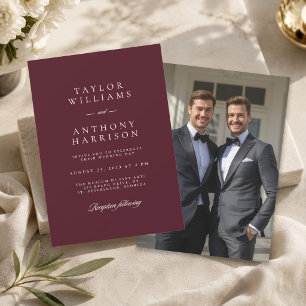 Deep Burgundy Simple Modern Elegant Photo Wedding Invitation