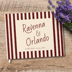 Deep Burgundy Stripes Retro Minimalist Wedding Guest Book