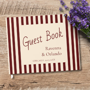 Deep Burgundy Stripes Retro Minimalist Wedding Guest Book