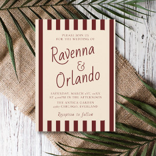 Deep Burgundy Stripes Retro Minimalist Wedding Invitation