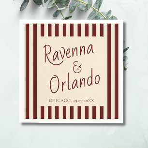 Deep Burgundy Stripes Retro Minimalist Wedding Napkin