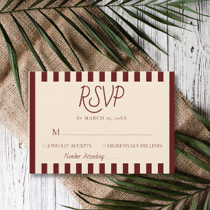 Deep Burgundy Stripes Retro Minimalist Wedding RSVP Card