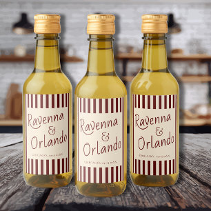Deep Burgundy Stripes Retro Minimalist Wedding Wine Label